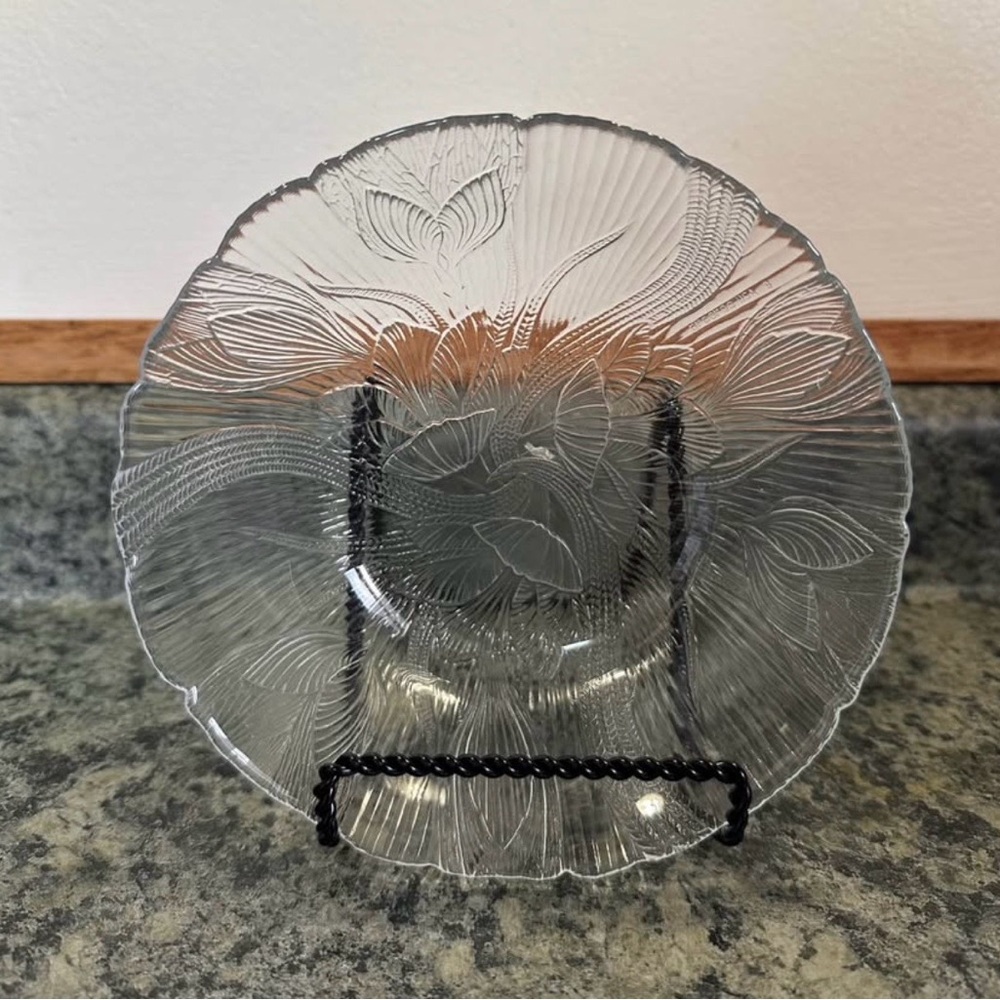 Clear Pressed Glass Floral Serving Plate